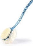 Shower Body Brush with Bristles and Loofah,Back Scrubber Bath Mesh Sponge with Curved Long Handle for Skin Exfoliating Bath, Massage Bristles Suitable for Wet or Dry, Men and Women (Blue)
