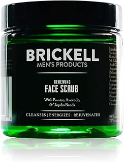 Brickell Men's Renewing Face Scrub for Men, Natural and Organic Deep Exfoliating Facial Scrub Formulated with Jojoba Beads, Coffee Extract and Pumice, 4 Ounce, Scented