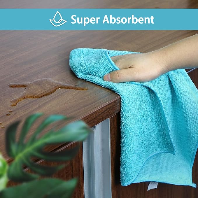 HOMEXCEL Microfiber Cleaning Cloths – 12 Pack, 11.5"x11.5" Cleaning Towels, Reusable Cleaning Rags for Home & Kitchen (Green/Blue/Yellow/Pink)