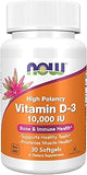 NOW Foods Supplements, Vitamin D-3 10,000 IU, Highest Potency, Structural Support*, 30 Softgels