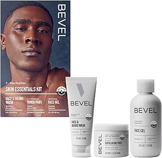Bevel Facial Skin Care Set for Men - Mens Skincare Kit Routine Includes Face Wash with Aloe Vera, Glycolic Acid Exfoliating Pads, Lightweight Face Moisturizer, Helps Treat Blemishes and Bumps
