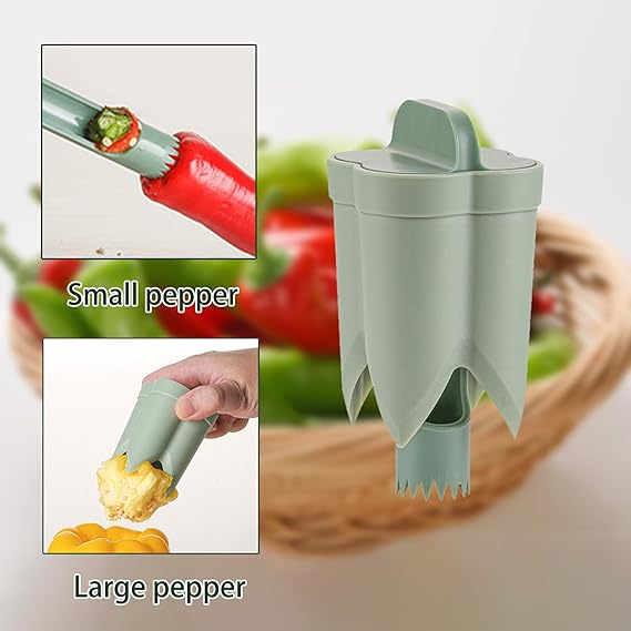 Pepper Seed Corer Remover – 2025 Upgraded 2‑in‑1 Bell Pepper Cutter & Deseeder, Kitchen Prep Made Fast & Efficient (Green)