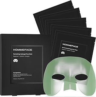 HommeFace Men’s Revitalizing Hydrogel Facial Mask Set (5ct) - Hydrating, Beard-Friendly, Anti-Aging, Soothing Face Sheet Masks - Korean Skincare Technology with Hyaluronic Acid, Vitamins & Peptides