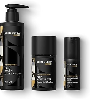 MANSCAPED® Skin Ultra™ Daily Regimen - Men's Skincare Routine Essentials with Face Wash, Face Moisturizer & Brightening Serum Formulated with A Ceramide Complex for Cleansing, Exfoliating & Hydration