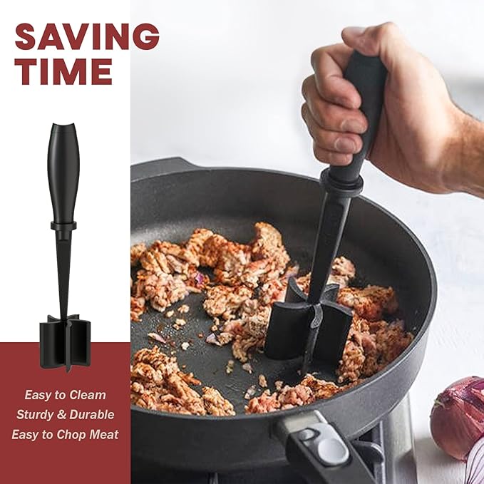 Meat Chopper Hamburger Grinder – Premium Heat‑Resistant Nylon Ground Beef Smasher & Potato Masher Tool (Black)