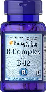 Puritan's Pride Premium Vitamin B-Complex and Vitamin B-12, Vegetarian Dietary Supplement for Cellular Energy Production, Maintains Health of Skin and Nerves Support, 180 Tablets