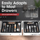 Aujen Silverware Organizer - Expandable Kitchen Drawer Organizer, Adjustable Utensil Organizer, Cutlery Tray for Forks, Knives, Multipurpose Kitchen Organizers and Storage Solution, Black, Medium