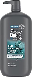 Dove Men+Care Relaxing Blue Eucalyptus + Birch Body and Face Wash with 24-Hour Nourishing Micromoisture Technology Body Wash for Men 30 oz