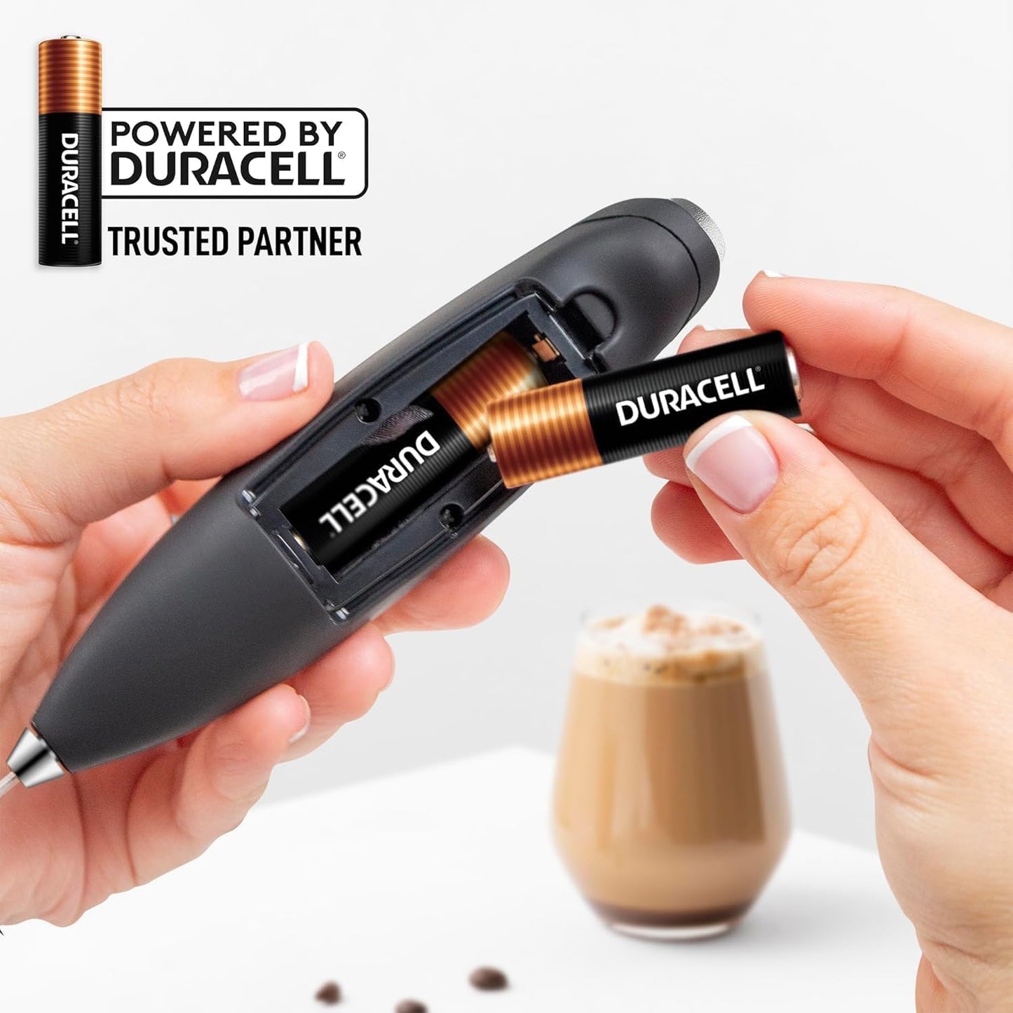 Zulay Kitchen Powerful Milk Frother Wand with 2 Duracell Batteries – Ultra-Fast Handheld Electric Whisk for Coffee, Lattes, Cappuccino, Matcha & Hot Chocolate (Black)