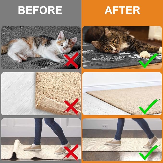 ZONGOOL 12 PCS Rug Tape – Reusable Washable Rug Grippers, Double-Sided Non-Slip Pads for Hardwood Floors, Carpet Stoppers to Prevent Sliding (White)