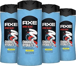 Axe Body Wash Charge & Hydrate Sports Blast Energizing Citrus Scent Men's Body Wash, 100 percent Recycled Bottle 16 oz 4 Count