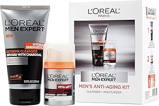L'Oreal Paris Men Expert Charcoal Facial Cleanser & Anti-Wrinkle & Firming Face Moisturizer Gift Set (Set of 2)