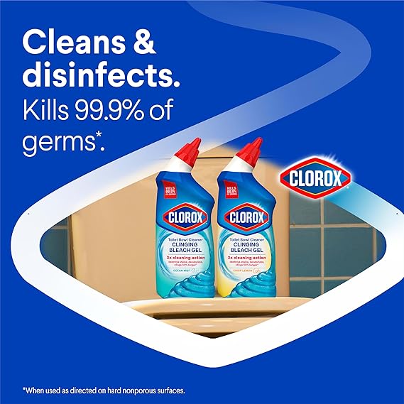Clorox Toilet Bowl Cleaner Clinging Bleach Gel – Ocean Mist, 24 fl oz Bottles (2-Pack)