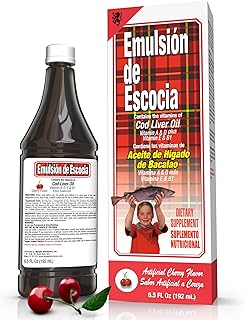 Cod Liver Oil, Cherry Flavor, 6.5 fl oz (1 Pack) – Fish Oil with Vitamins A, D, E, B1, Omega-3 for Immune and Bone Health, Kids & Adults