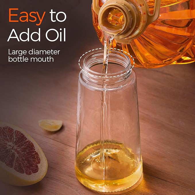 YARRAMATE 16oz/470ml Glass Olive Oil Sprayer – 2-in-1 Spray & Pour Dispenser for Cooking with Portion Control & Labels – BPA-Free Food Grade (Black)