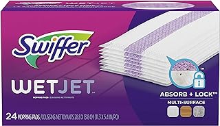 Swiffer WetJet Hardwood Floor Cleaner Spray Mop Pad Refill, Bathroom Cleaning Supplies, Hardwood Floor Cleaner, Multi Surface, 24 Count