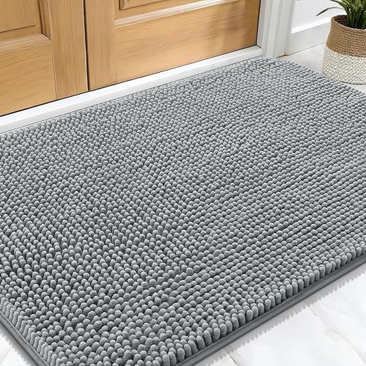 OLANLY Dog Door Mat for Muddy Paws 30x20 – Absorbent Chenille Mud Mat, Quick-Dry Washable Non-Slip Doormat for Dogs, Indoor Entryway Rug for Moisture & Dirt Capture (Grey)