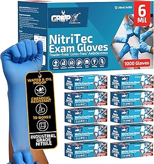 Heavy Duty 6 Mil Blue Nitrile Gloves - Incredibly Stretchy, Powder-Free, Latex-Free,Chemical Resistant (1000 CT)