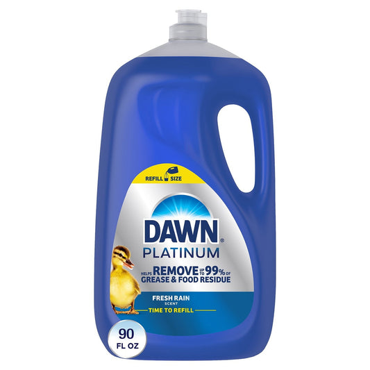 Dawn Platinum Dishwashing Liquid – Refreshing Rain Scent, 90 fl oz, 4× Grease-Cutting Power, Biodegradable Formula