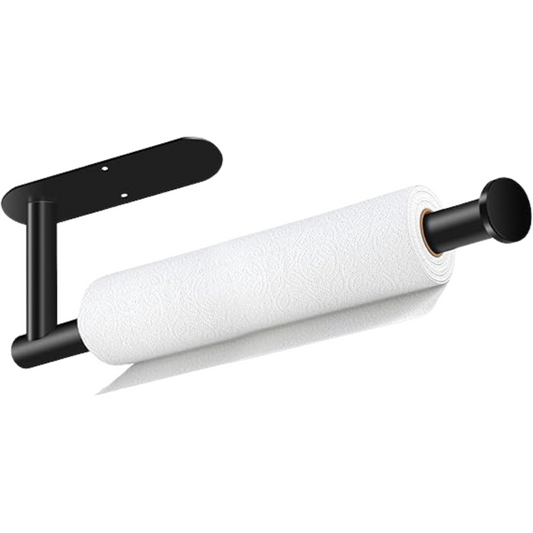 Paper Towel Holder – Self Adhesive or Drilling, Black Stainless Steel Under Cabinet or Wall Mount