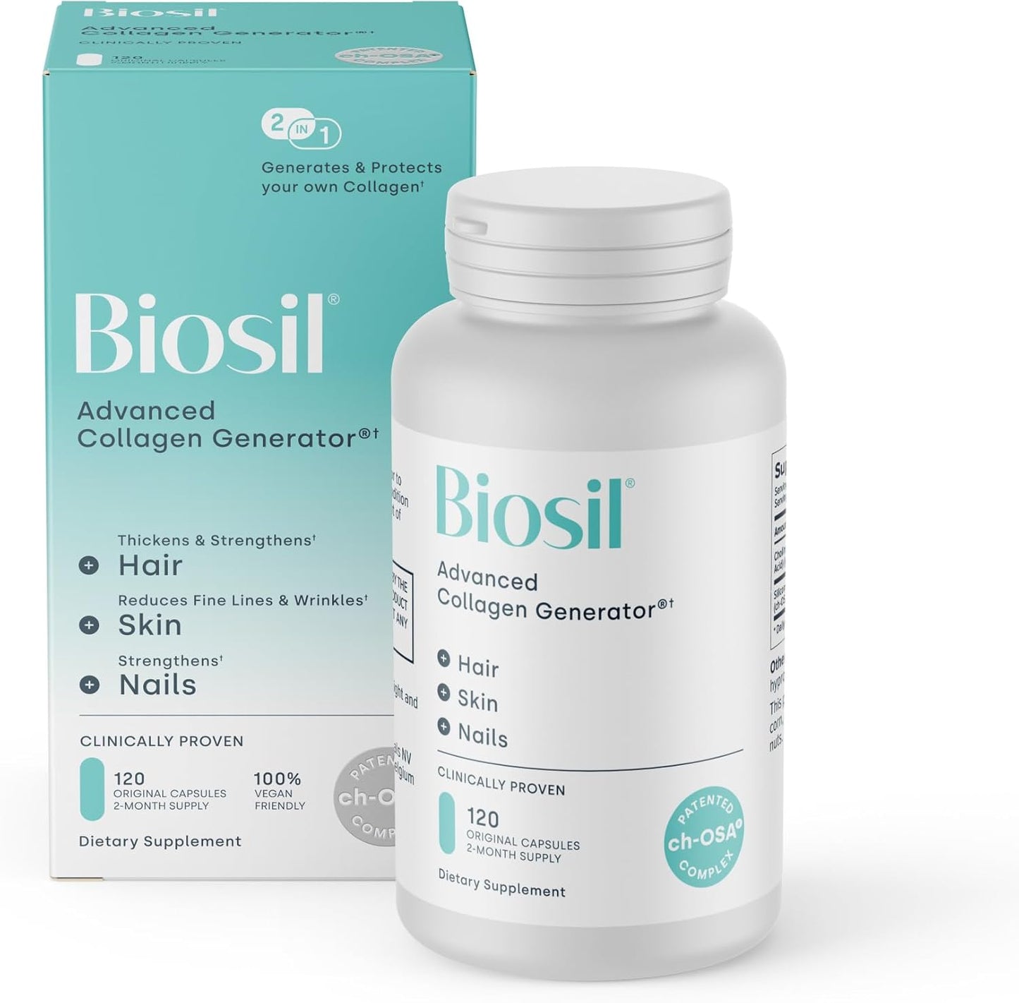 Biosil Collagen Generator - 120 Original Capsules - with Patented ch-OSA Complex - Generates & Protects Your Own Collagen - GMO Free - 60-Day Supply