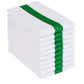UTowels Premium 24 Pack White with Green Stripe Bar Mop Microfiber Towels for Home, Kitchen, Restaurant Cleaning (White/Green Stripe, 14inx18in)