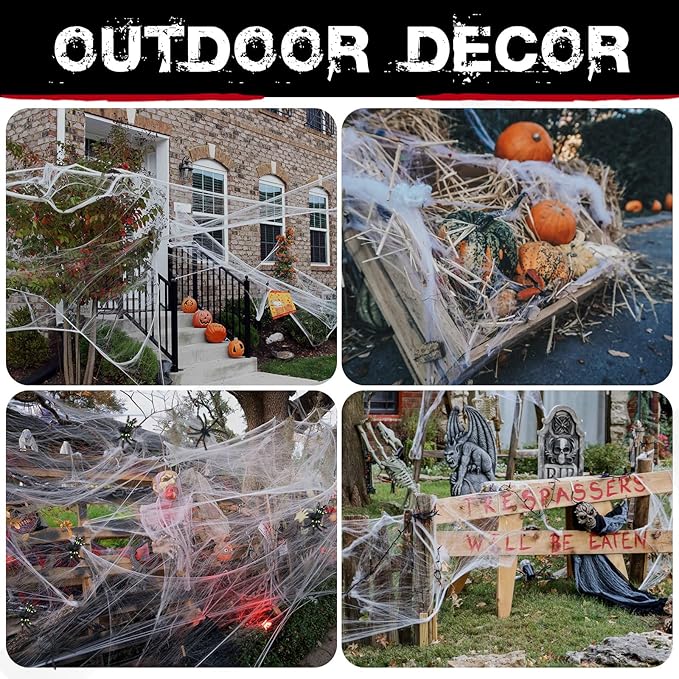 1400 sqft Stretch Spider Webs Decoration + 150 Fake Spiders | Indoor/Outdoor Super Stretch Cobweb Halloween Set