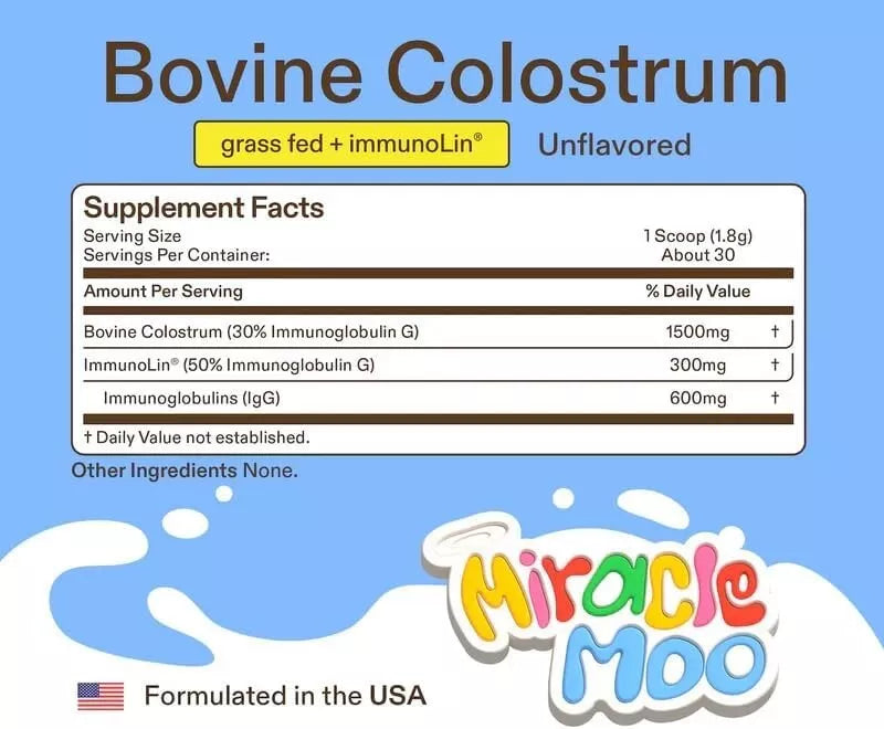 Miracle Moo Colostrum Supplement – Gut Health, Hair Growth, Beauty & Immune Support | 30 Servings