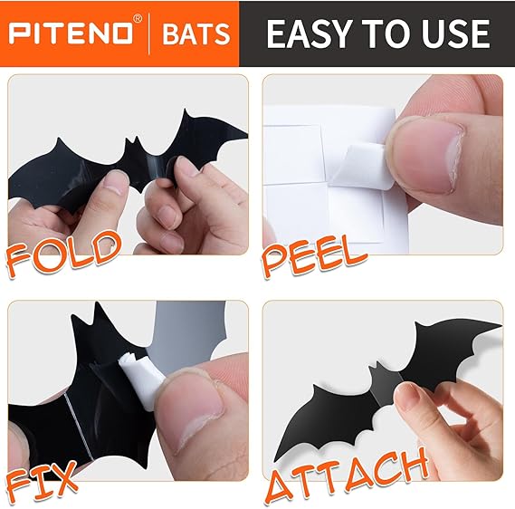 Piteno® 140-Piece Realistic 3D Bat Stickers – PVC Halloween Wall & Window Decals for Spooky DIY Decor