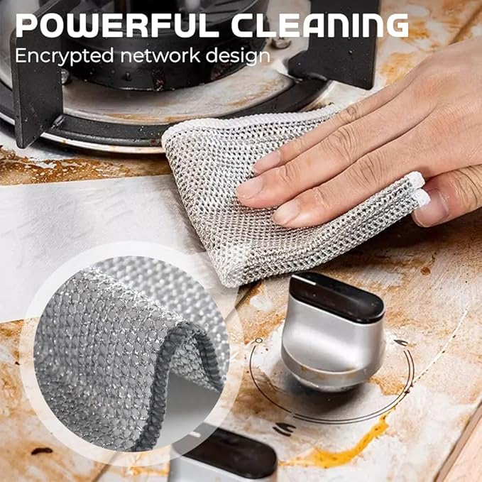 Multipurpose Wire Dishwashing Rags – 2024 Non-Scratch Reusable Metal Wire Dishcloths for Wet & Dry Cleaning – Heavy Duty Scrubbing Cloths for Kitchen Cooktops & Home (5 Pack)