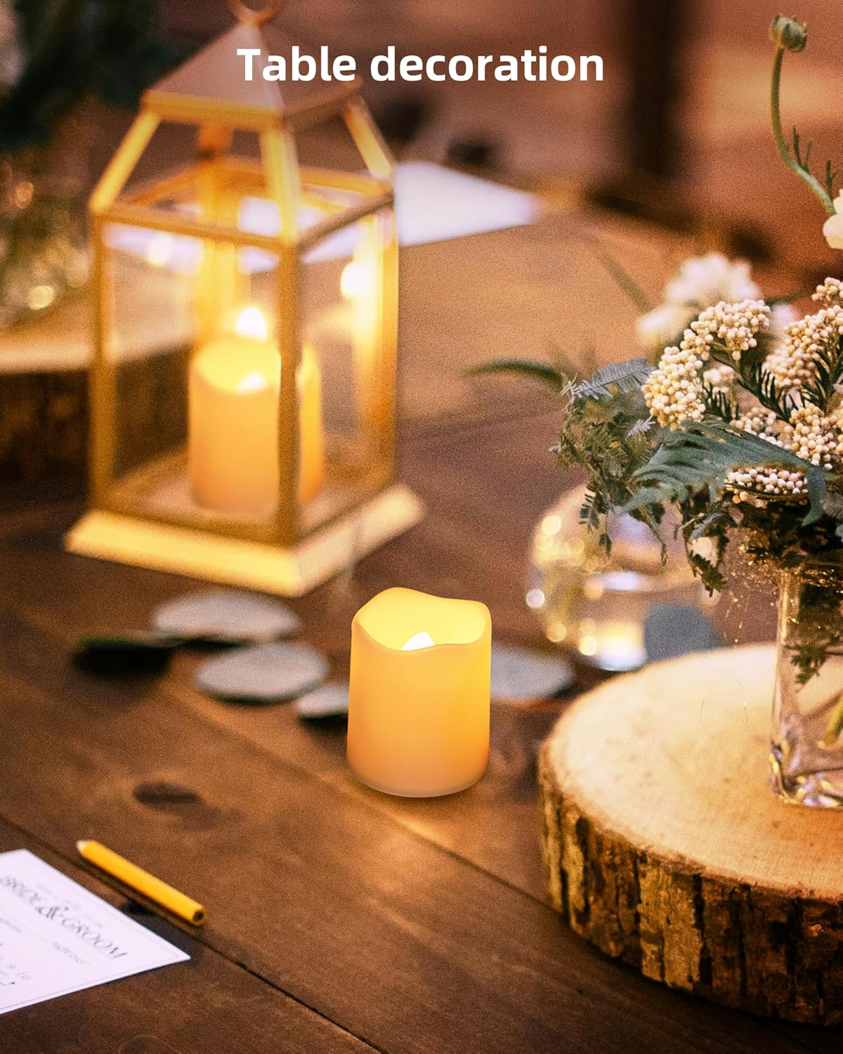 SHYMERY Flameless Votive Candles 24-Pack – 200+ Hr Warm White LED Tea Lights, 1.5″×1.7″ | Safe Flicker Ambient Light for Halloween, Weddings & Tablescapes