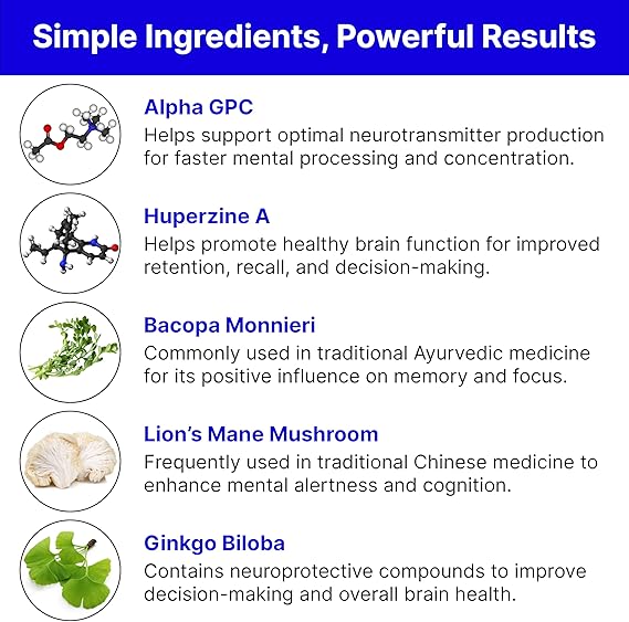Natural Cognitive Enhancement Capsules – Non-GMO, Vegan & Gluten-Free Brain Support Supplement