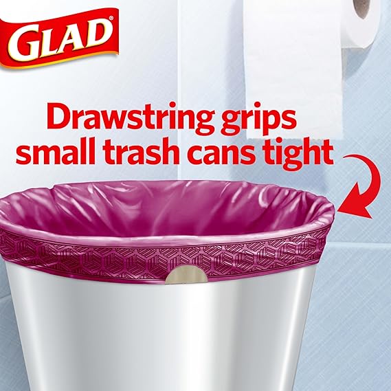 Glad OdorShield Drawstring Trash Bags – 4 Gallon, Febreze® Cherry Blossom, 34-Count | Odor-Resistant with Drawstring
