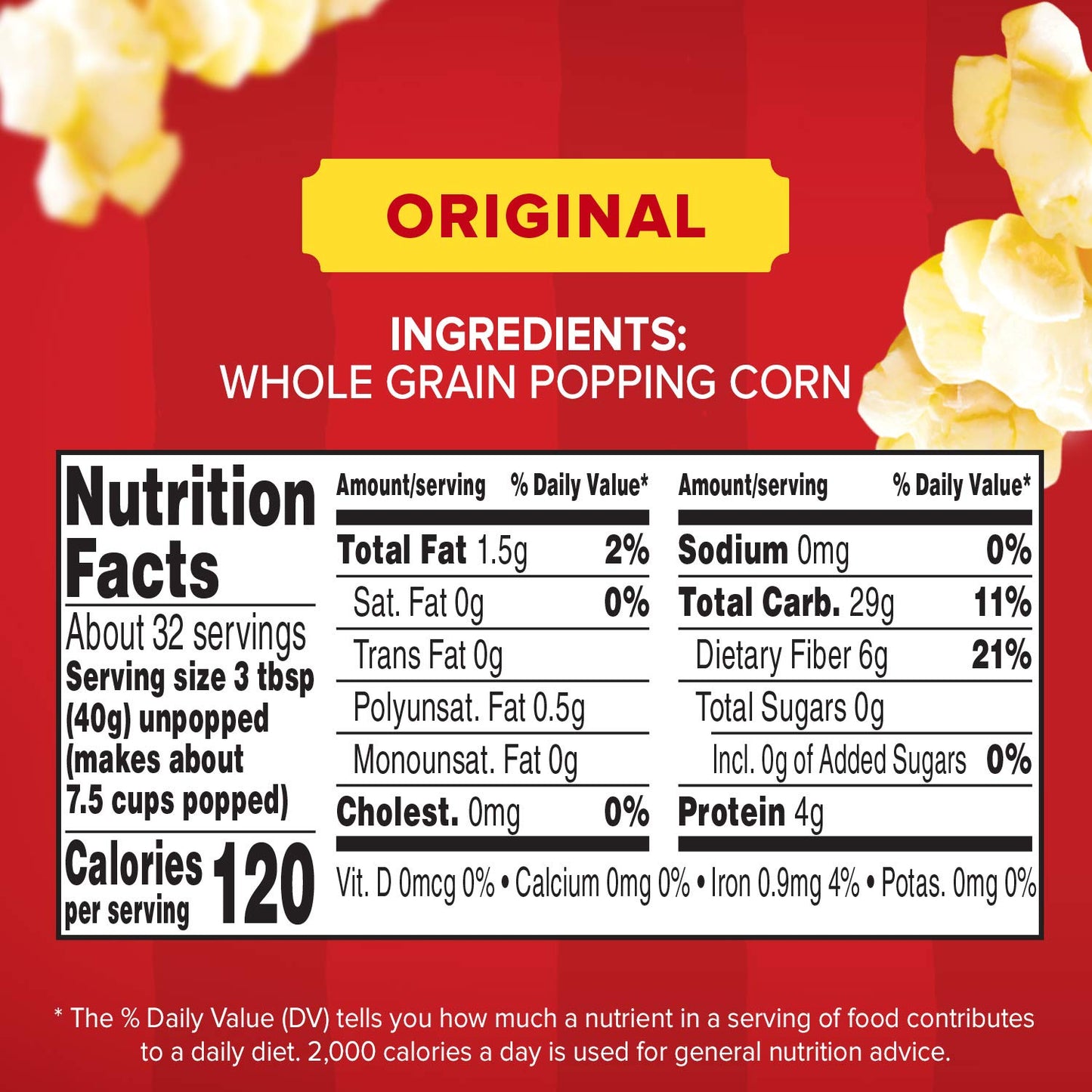 Orville Redenbacher’s Gourmet Popcorn Kernels 45 oz – Original Yellow, 100% Whole Grain, Non‑GMO, 6‑Pack