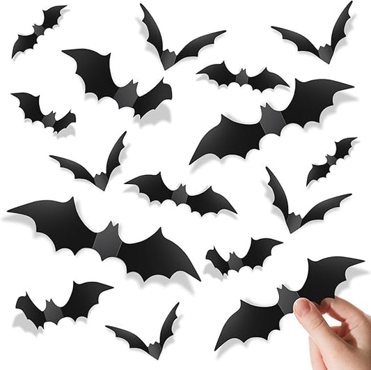 Piteno® 140-Piece Realistic 3D Bat Stickers – PVC Halloween Wall & Window Decals for Spooky DIY Decor
