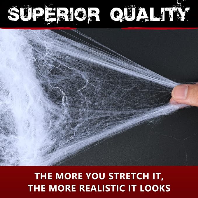 1400 sqft Stretch Spider Webs Decoration + 150 Fake Spiders | Indoor/Outdoor Super Stretch Cobweb Halloween Set