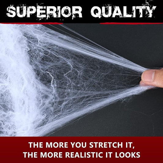 1400 sqft Stretch Spider Webs Decoration + 150 Fake Spiders | Indoor/Outdoor Super Stretch Cobweb Halloween Set