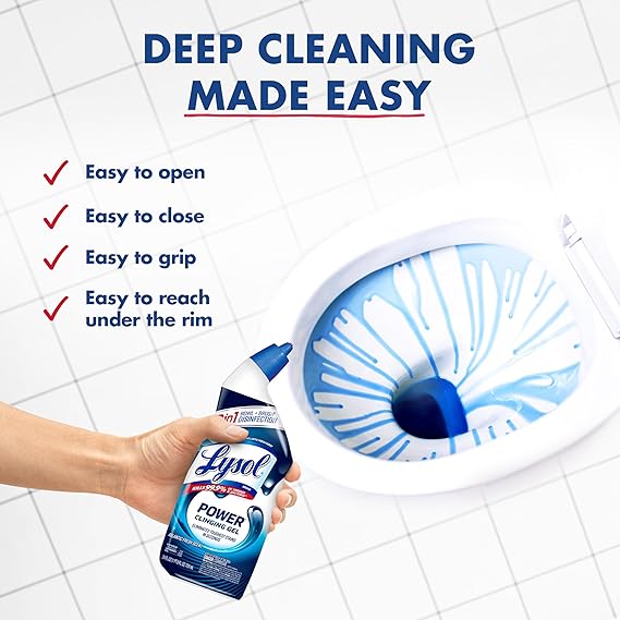 Lysol cleaning product with text highlighting ease of use on a tiled background