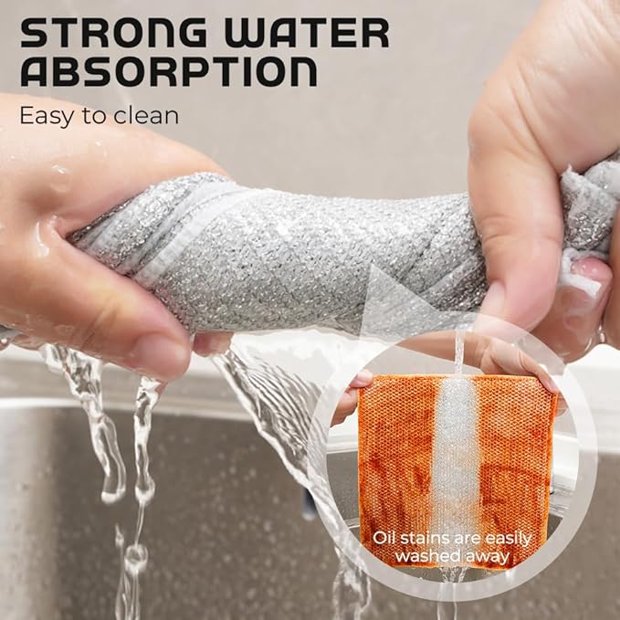 Multipurpose Wire Dishwashing Rags – 2024 Non-Scratch Reusable Metal Wire Dishcloths for Wet & Dry Cleaning – Heavy Duty Scrubbing Cloths for Kitchen Cooktops & Home (5 Pack)