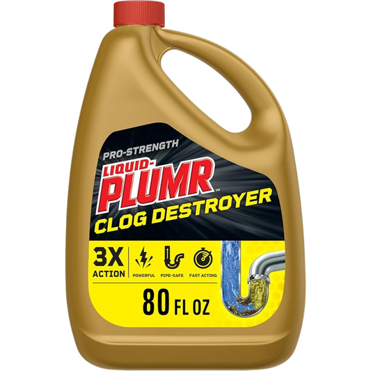 Liquid-Plumr Pro-Strength Clog Destroyer Gel with PipeGuard – 80 oz Liquid Drain Cleaner for Kitchen & Bathroom Sinks, Showers & Tubs