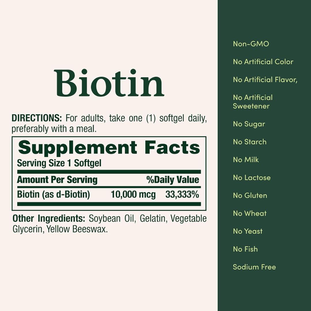 Nature’s Bounty Biotin – 10,000 mcg, Rapid Release Softgels (120 Ct)
