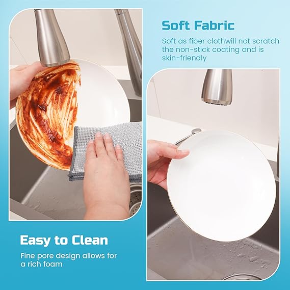 Forggon 12 Pcs 3-Layer Metal Dish Cloth – No Scratch, No Odor Multipurpose Cleaning Rags