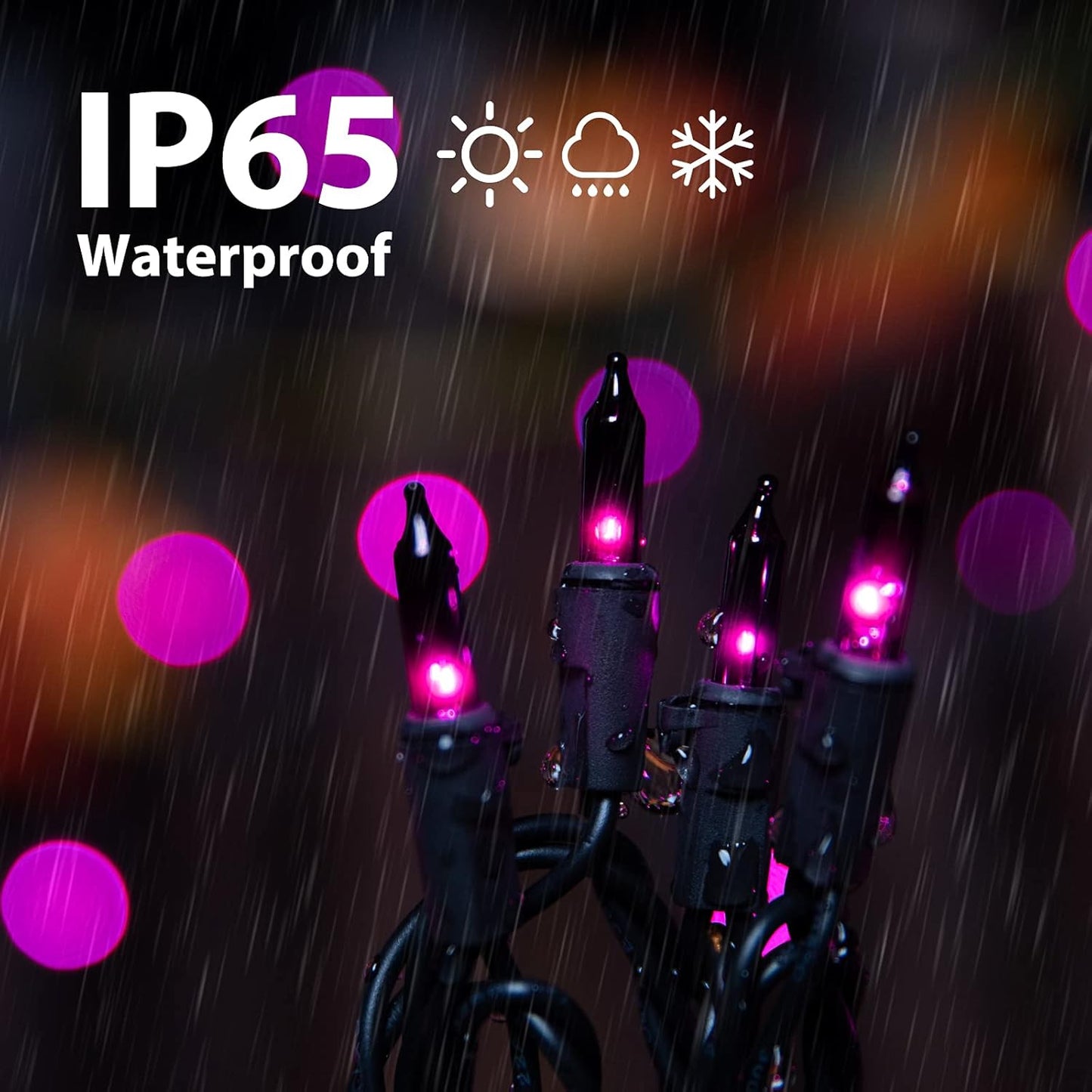 Minetom 100-LED Purple Halloween Mini String Lights – 25 ft Waterproof Outdoor/Indoor Party & Garland Decor