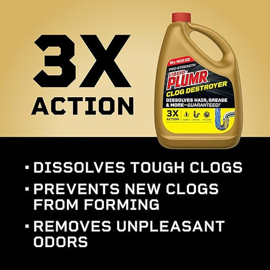 Liquid-Plumr Pro-Strength Clog Destroyer Gel with PipeGuard – 80 oz Liquid Drain Cleaner for Kitchen & Bathroom Sinks, Showers & Tubs