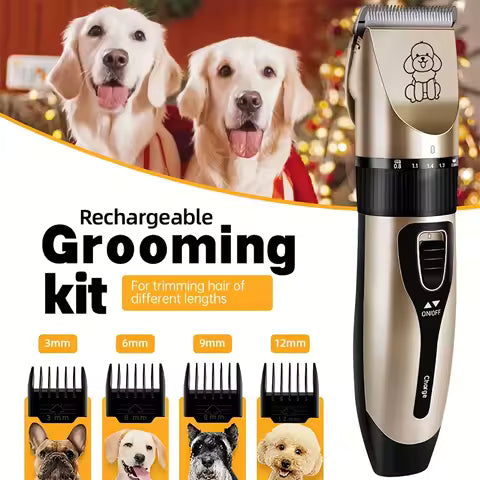 Low-noise professional USB rechargeable pet grooming tool set, equipped with thickened ceramic blades and 4 different blade head