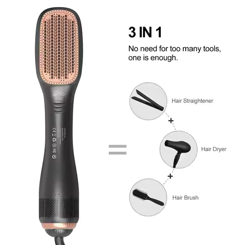 3-In-1 Hot  Air Brush Overheating Protection Negative Ion Hair Straightener Fast Heating Light weight Hair Straightening Tool
