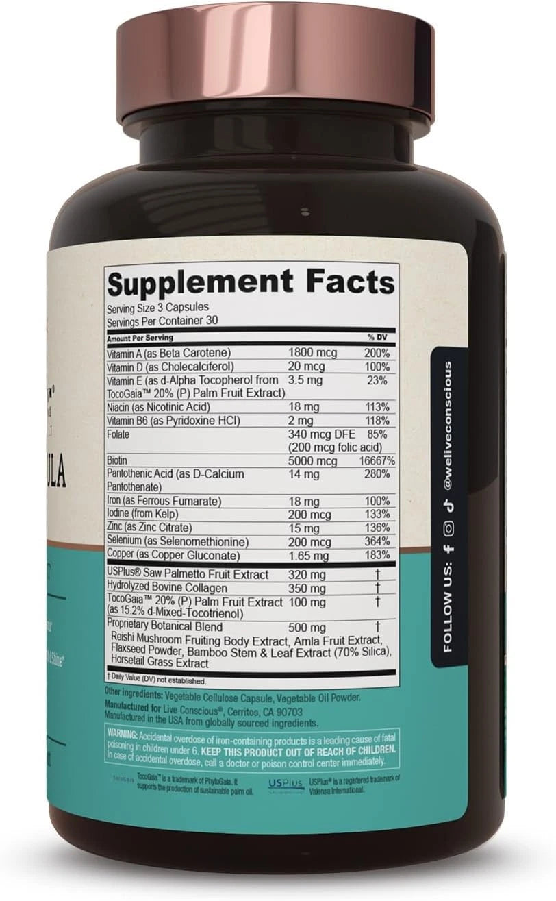 Hair La Vie Live Conscious Clinical Formula – 90‑Count Hair Growth Vitamins (Biotin, Saw Palmetto, Collagen)