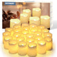 SHYMERY Flameless Votive Candles 24-Pack – 200+ Hr Warm White LED Tea Lights, 1.5″×1.7″ | Safe Flicker Ambient Light for Halloween, Weddings & Tablescapes