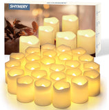 SHYMERY Flameless Votive Candles 24-Pack – 200+ Hr Warm White LED Tea Lights, 1.5″×1.7″ | Safe Flicker Ambient Light for Halloween, Weddings & Tablescapes