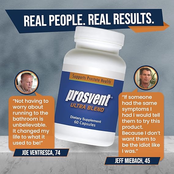 Prosvent dietary supplement bottle with customer testimonials on a gray background